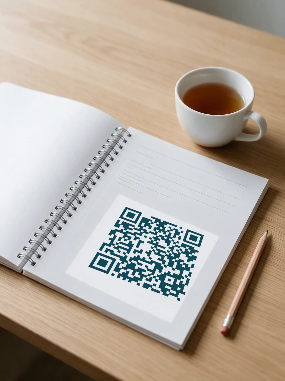 Aufgeschlagenes Teilnehmerheft des Kurses mit einem QR-Code zu einer Meditation